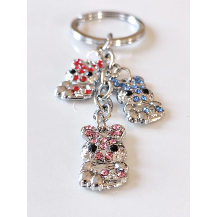 Renkli Taşlarla Süslü Ayıcıklardan Metal Anahtarlık