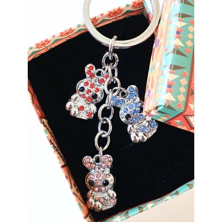 Renkli Taşlarla Süslü Ayıcıklardan Metal Anahtarlık