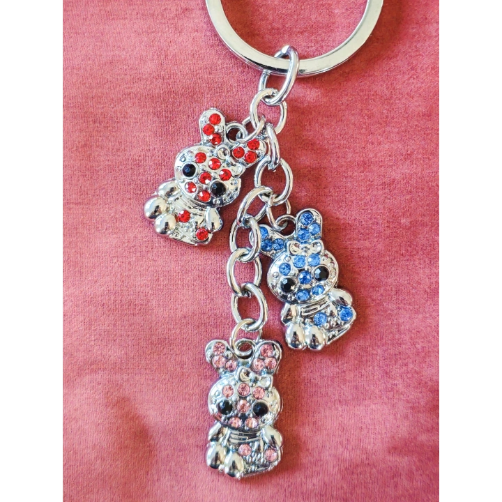Renkli Taşlarla Süslü Ayıcıklardan Metal Anahtarlık