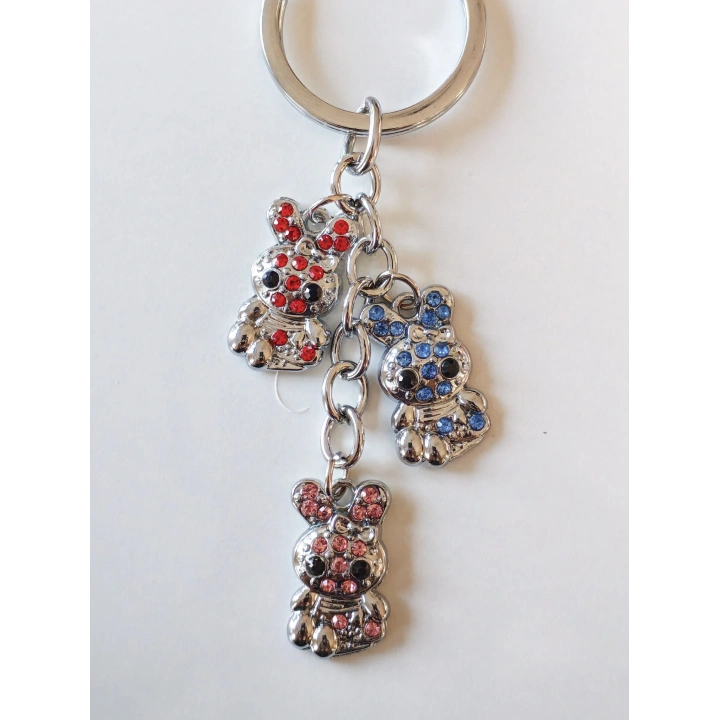 Renkli Taşlarla Süslü Ayıcıklardan Metal Anahtarlık