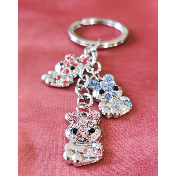 Renkli Taşlarla Süslü Ayıcıklardan Metal Anahtarlık