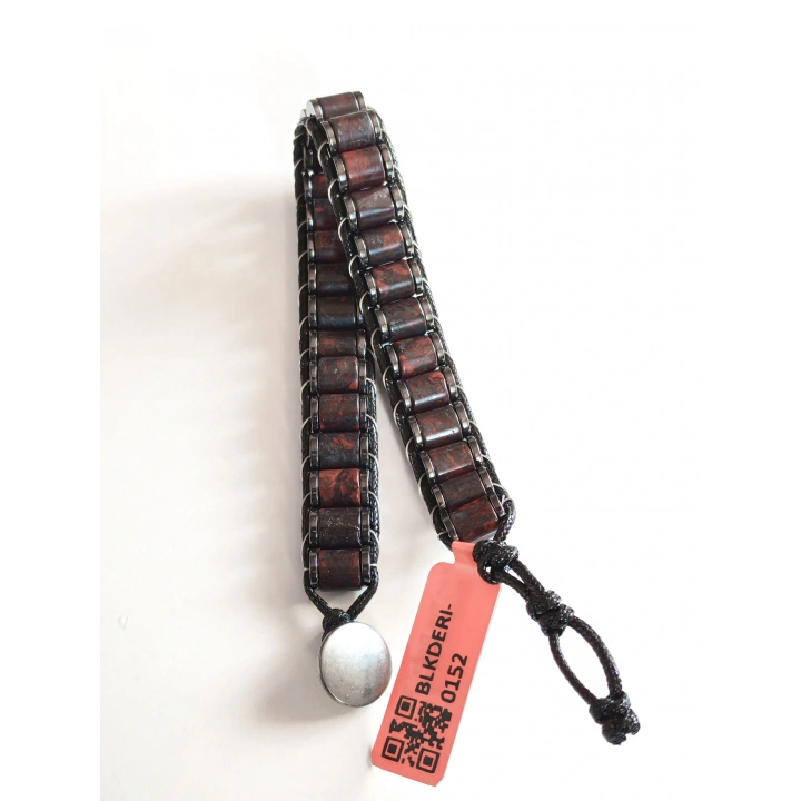 Kan Taşı Doğal Taş Örme Erkek Bilekliği 6X5 mm