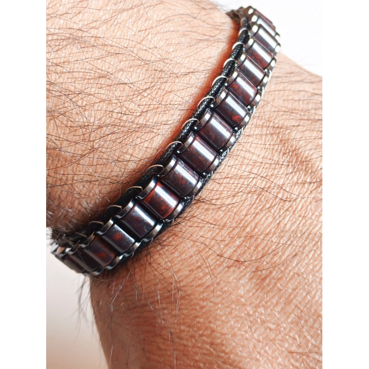 Kan Taşı Doğal Taş Örme Erkek Bilekliği 6X5 mm