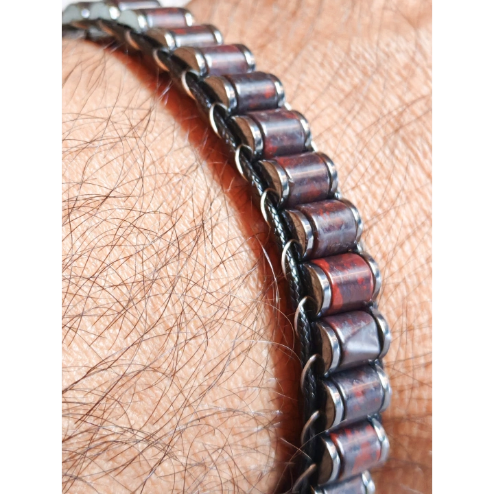 Kan Taşı Doğal Taş Örme Erkek Bilekliği 6X5 mm