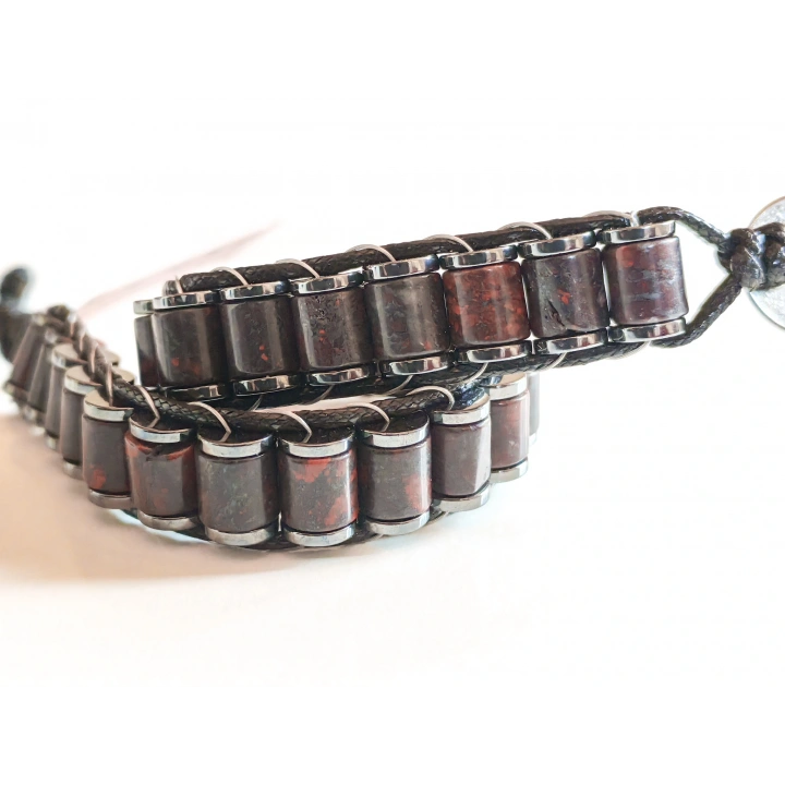 Kan Taşı Doğal Taş Örme Erkek Bilekliği 6X5 mm