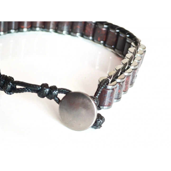 Kan Taşı Doğal Taş Örme Erkek Bilekliği 6X5 mm