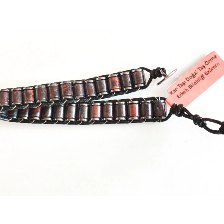 Kan Taşı Doğal Taş Örme Erkek Bilekliği 6X5 mm