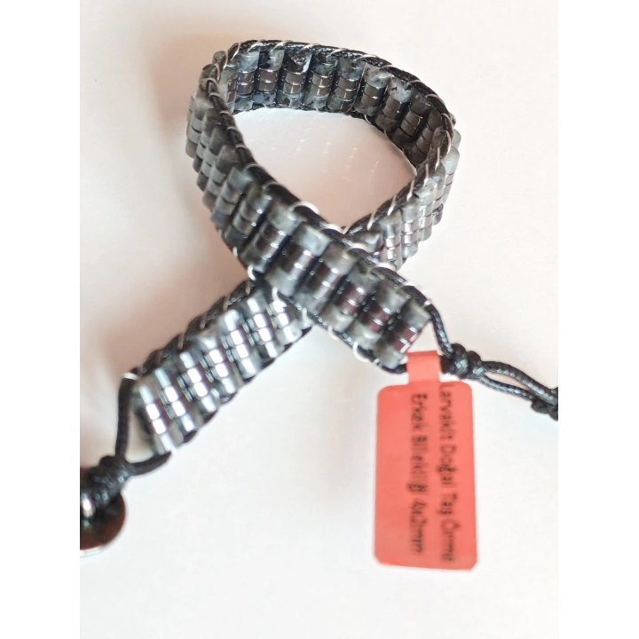 Larvakit Gri Doğal Taş Örme Erkek Bilekliği 4X2 mm