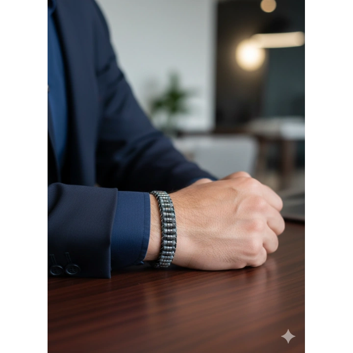 Larvakit Gri Doğal Taş Örme Erkek Bilekliği 4X2 mm