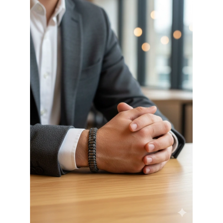 Larvakit Gri Doğal Taş Örme Erkek Bilekliği 4X2 mm