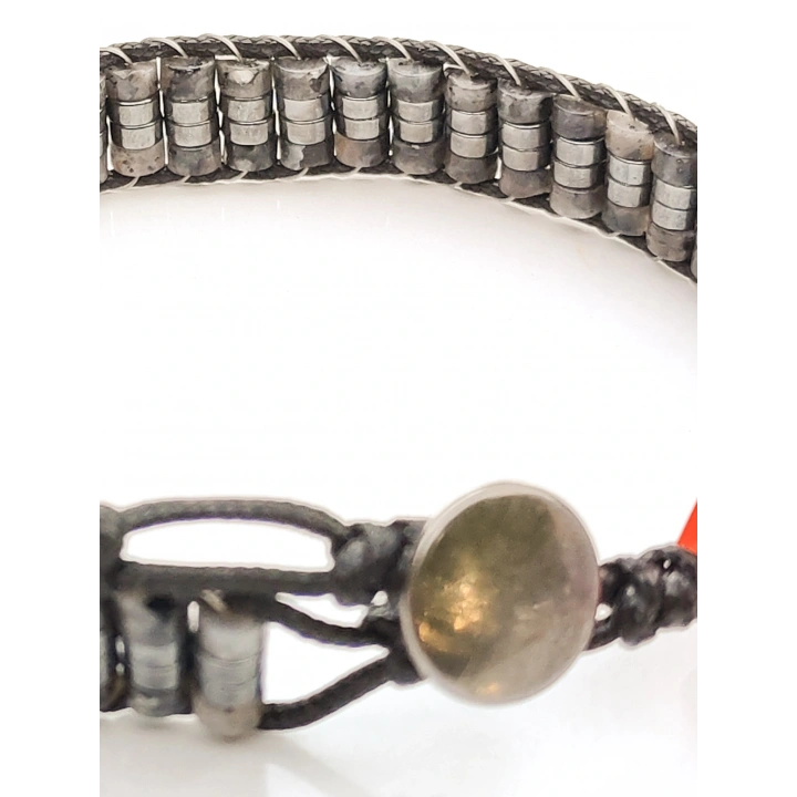 Larvakit Gri Doğal Taş Örme Erkek Bilekliği 4X2 mm