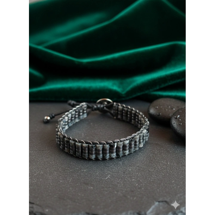 Larvakit Gri Doğal Taş Örme Erkek Bilekliği 4X2 mm