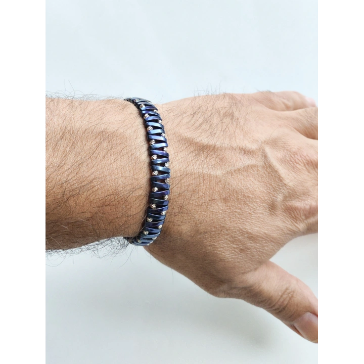 Mavi Hematit Taşlı Ayarlanabilir Erkek Bileklik
