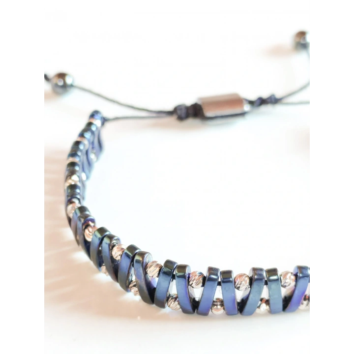 Mavi Hematit Taşlı Ayarlanabilir Erkek Bileklik