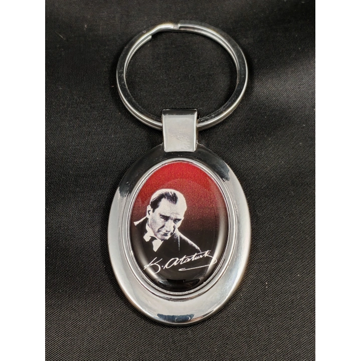 Atatürk Posterli Oval Metal Anahtarlık