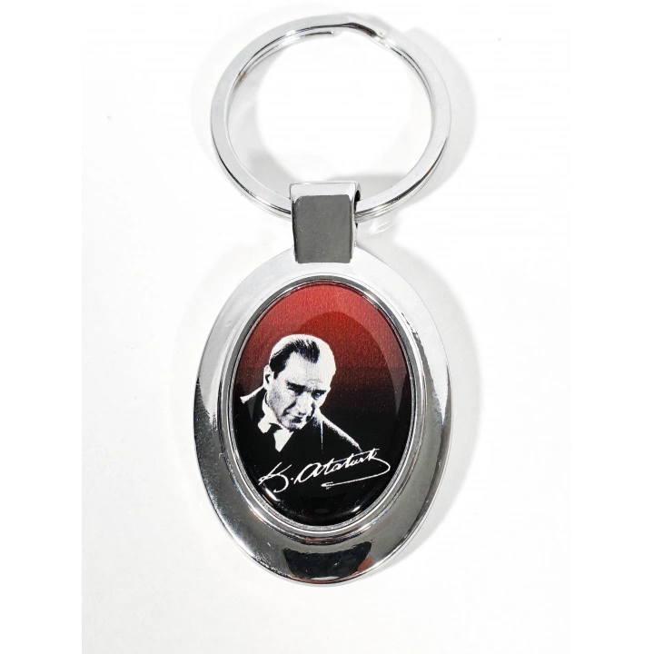 Atatürk Posterli Oval Metal Anahtarlık