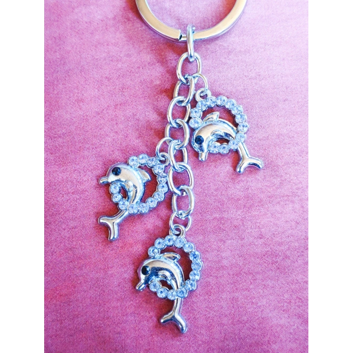 Mavi Taşlı Yunus Balıklı Metal Anahtarlık