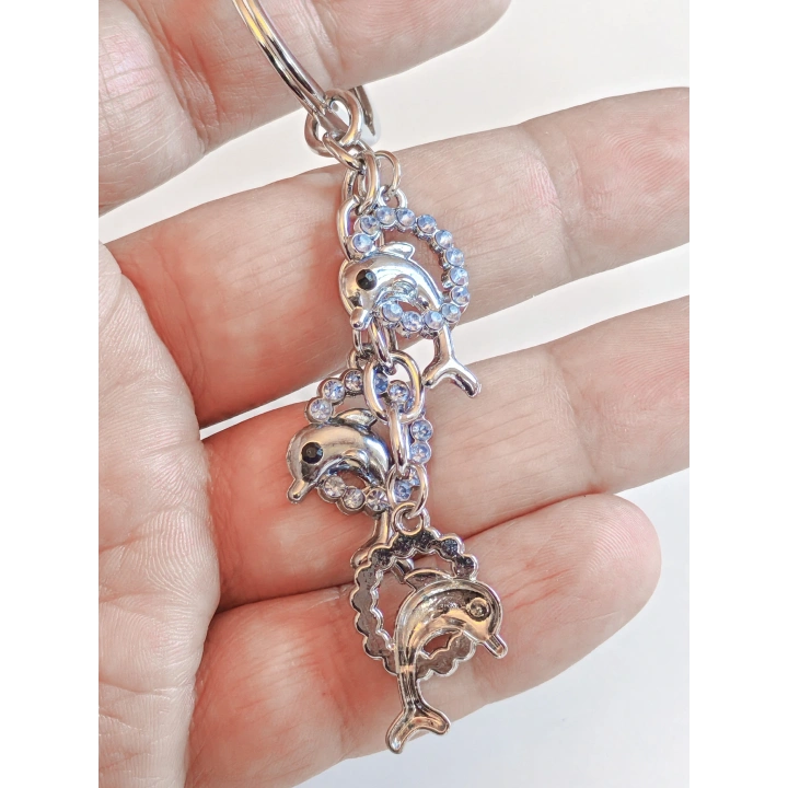 Mavi Taşlı Yunus Balıklı Metal Anahtarlık