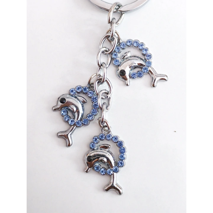 Mavi Taşlı Yunus Balıklı Metal Anahtarlık