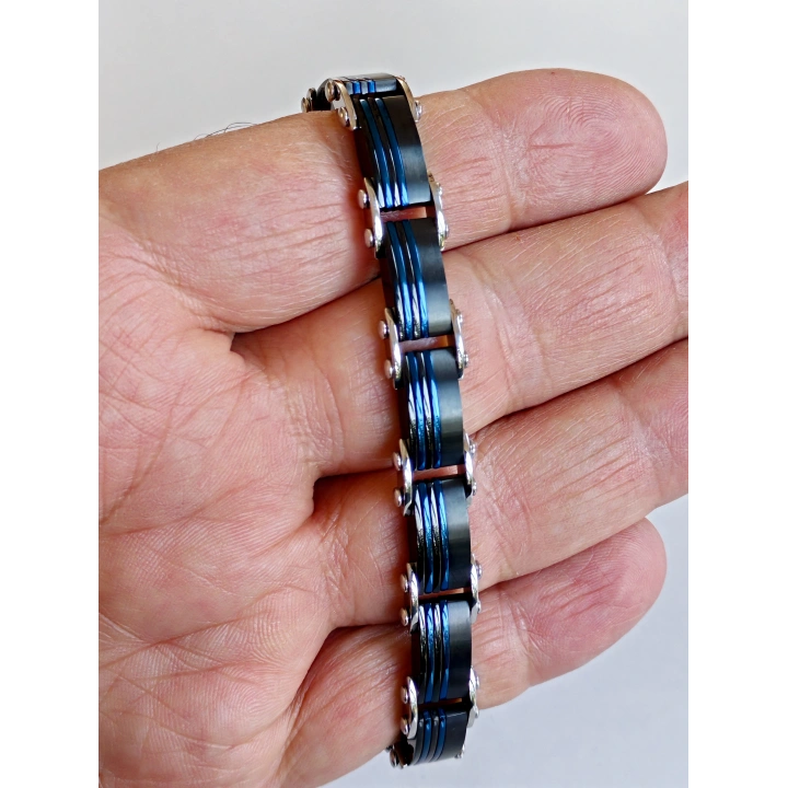 Mavi ve Siyah Çift Taraflı Çelik Erkek Bileklik