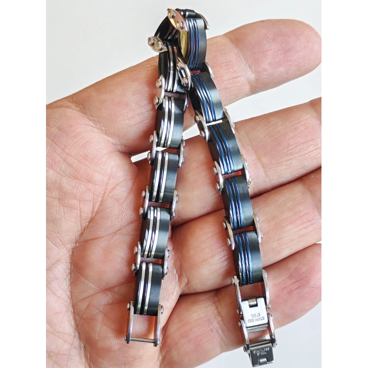 Mavi ve Siyah Çift Taraflı Çelik Erkek Bileklik