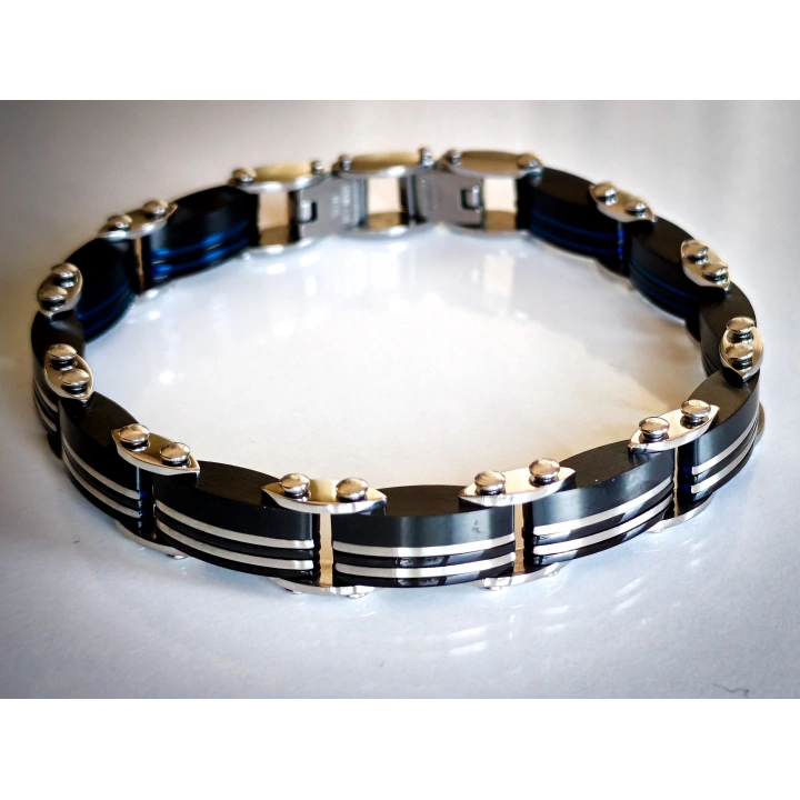 Mavi ve Siyah Çift Taraflı Çelik Erkek Bileklik