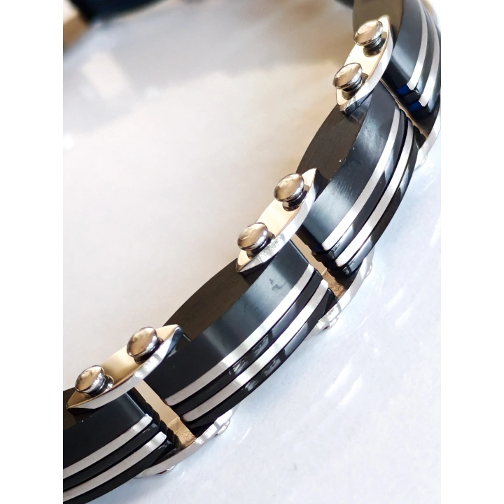 Mavi ve Siyah Çift Taraflı Çelik Erkek Bileklik