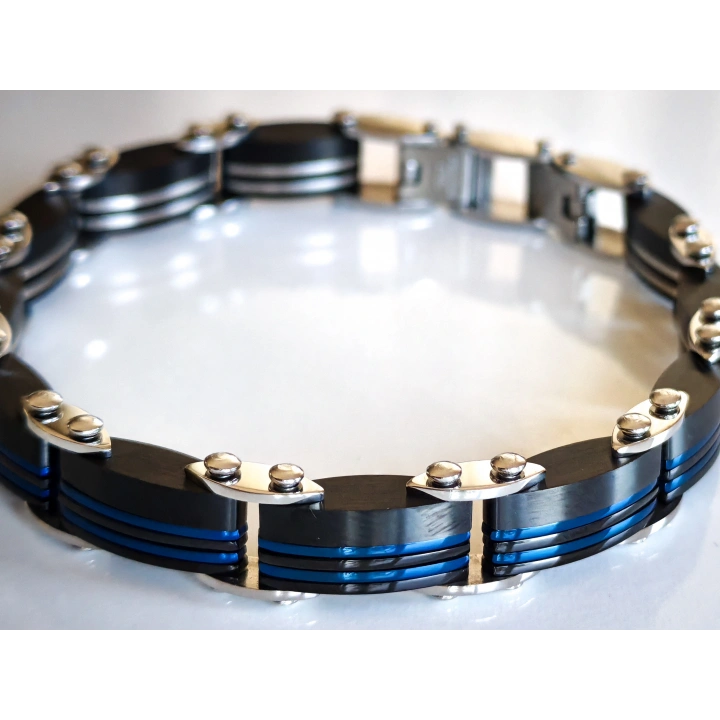 Mavi ve Siyah Çift Taraflı Çelik Erkek Bileklik