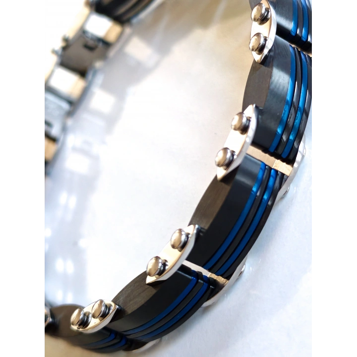 Mavi ve Siyah Çift Taraflı Çelik Erkek Bileklik