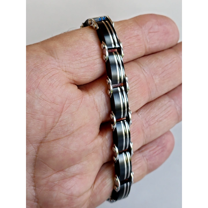 Mavi ve Siyah Çift Taraflı Çelik Erkek Bileklik