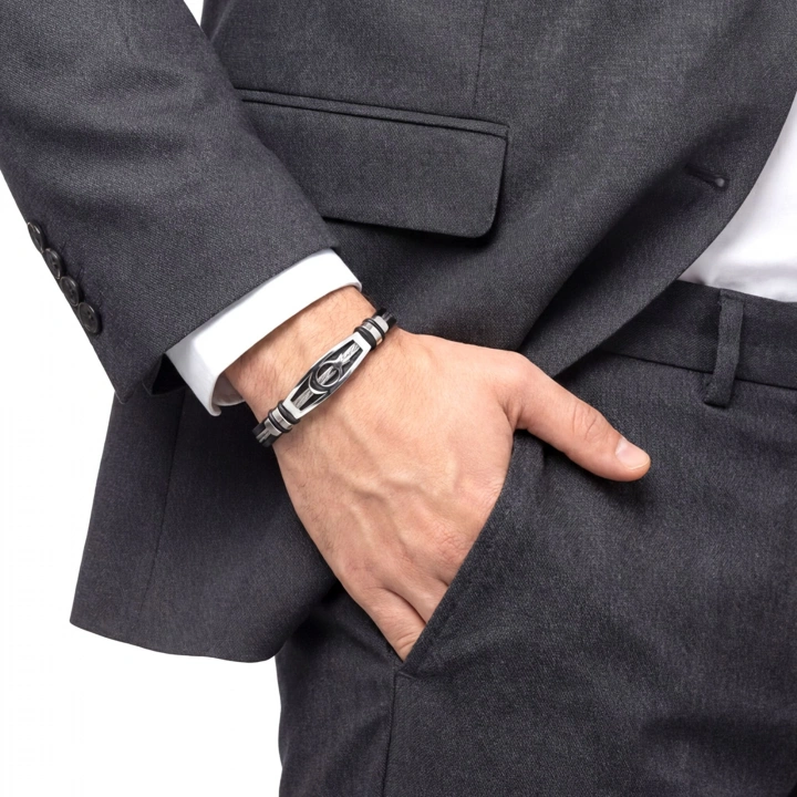 Moncuk Design Ay Yıldız Deri Kordonlu Çelik Halatlı Erkek Bileklik 33514B17D9