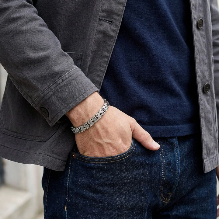 Moncuk Design  Çiftli 4mm Kral Model Çelik Zincir Erkek Bileklik – Çelik Kilitli 33515B2D4