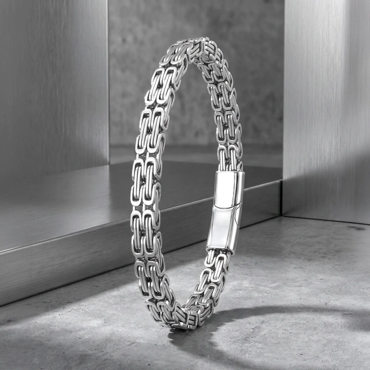 Moncuk Design  Çiftli 4mm Kral Model Çelik Zincir Erkek Bileklik – Çelik Kilitli 33515B2D4