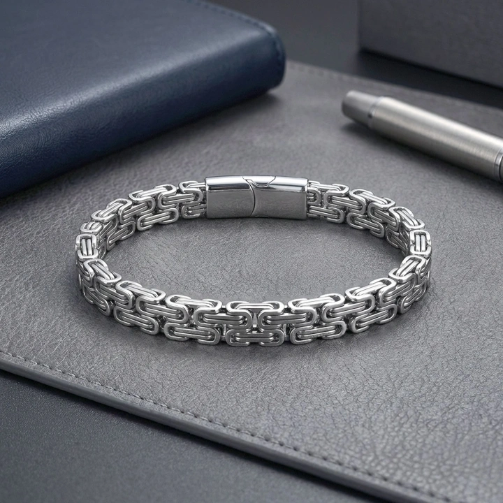 Moncuk Design  Çiftli 4mm Kral Model Çelik Zincir Erkek Bileklik – Çelik Kilitli 33515B2D4