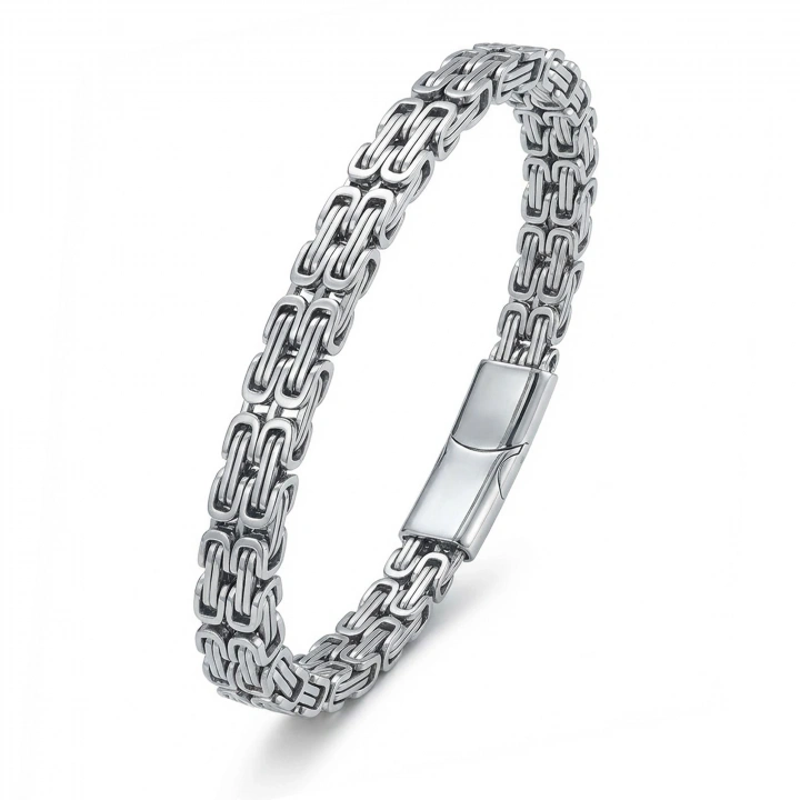 Moncuk Design  Çiftli 4mm Kral Model Çelik Zincir Erkek Bileklik – Çelik Kilitli 33515B2D4