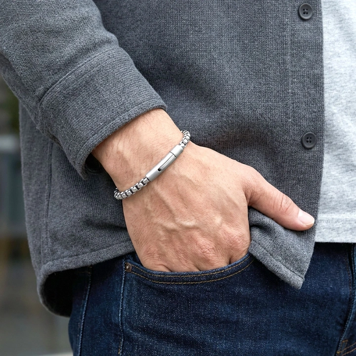 Moncuk Design  Tekli 4mm Arnavut Model Çelik Zincir Erkek Bileklik – Çelik Kilitli 33515B2D6