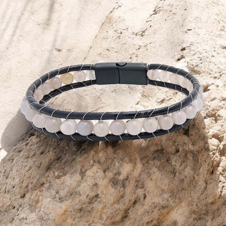 Moncuk Design 6mm Pembe Kuvars Deri Kordon Bileklik 33512B2D6M18