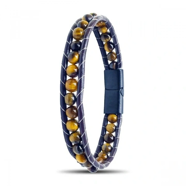 Moncuk Design 6Mm Kaplangözü  Deri Kordon Ve Çelik Bileklik 33512B2D6M16