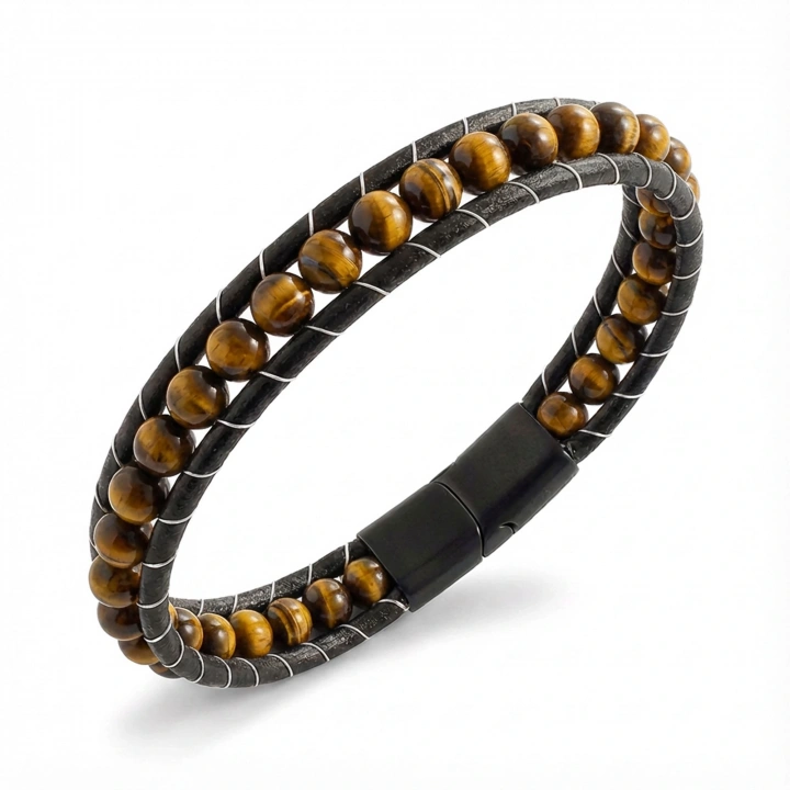 Moncuk Design 6Mm Kaplangözü  Deri Kordon Ve Çelik Bileklik 33512B2D6M16