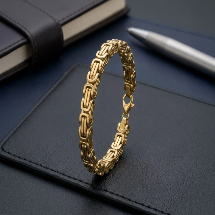 Moncuk Design 8Mm Sarı Kral Çelik Zincir Bileklik 3351CZB1D32