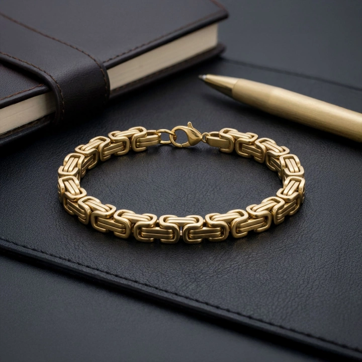 Moncuk Design 8Mm Sarı Kral Çelik Zincir Bileklik 3351CZB1D32