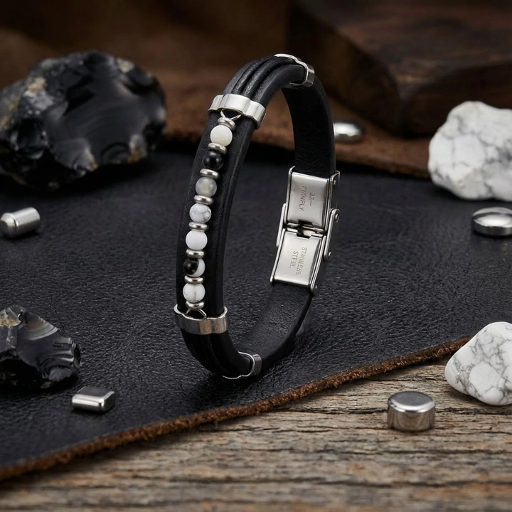 Moncuk Design Akik Damarlı Taşlı Deri Bileklik 33511G6D1M