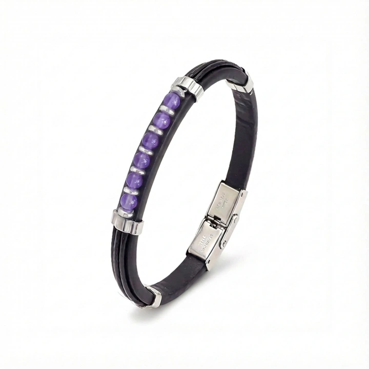 Moncuk Design Ametist Taşlı Deri Bileklik 33511G6D3M