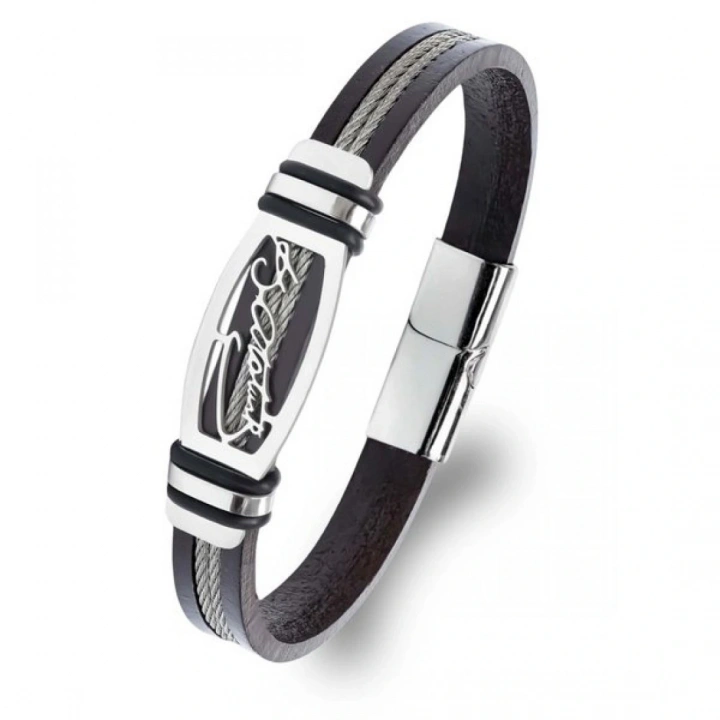 Moncuk Design Atatürk İmzalı Çelik Halatlı Erkek Deri Bileklik 33514B17D2