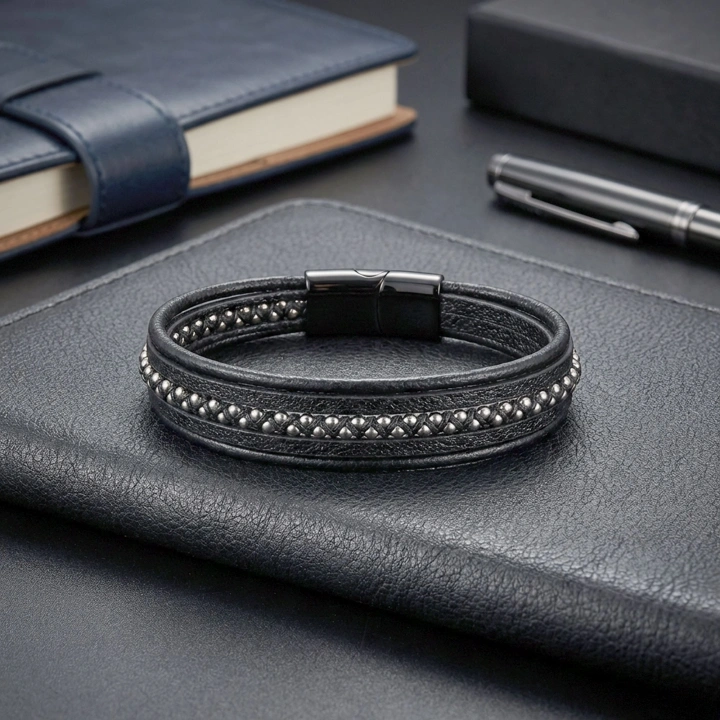 Moncuk Design Beyaz Hematit Ve Çoklu Deri Bileklik 33514B3D1