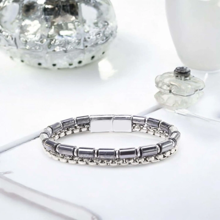 Moncuk Design Boru Kesim Hematit Ve Çelik Zincir Bileklik 33512B21D2