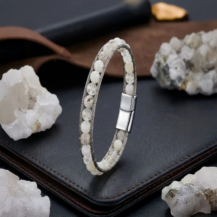 Moncuk Design Çelik Halat Ve Ay Taşı Doğaltaş Bileklik 33512B2DH12