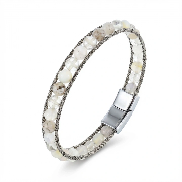 Moncuk Design Çelik Halat Ve Ay Taşı Doğaltaş Bileklik 33512B2DH12