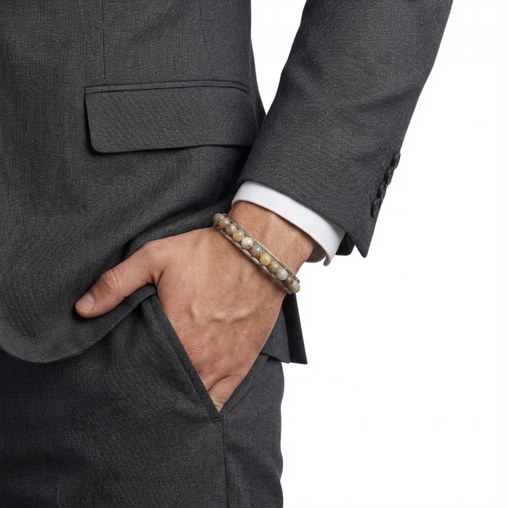 Moncuk Design Çelik Halat Ve Yemen Akik Doğaltaş Bileklik 33512B2DH10