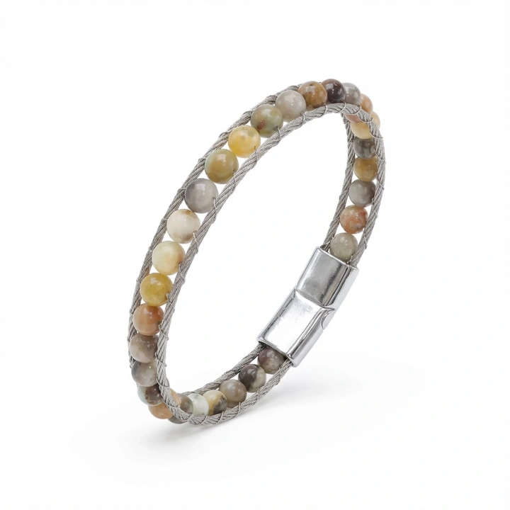 Moncuk Design Çelik Halat Ve Yemen Akik Doğaltaş Bileklik 33512B2DH10